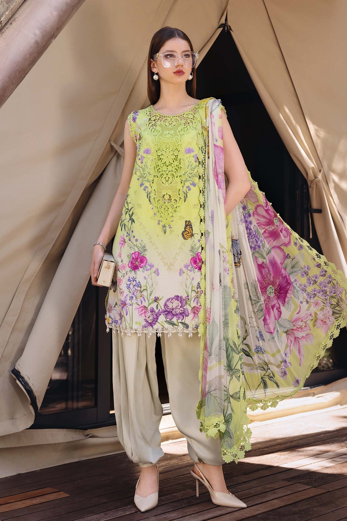 Maria B Printed Embroidered Lawn 3PC Unstitched Memon Clothes